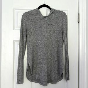 American Eagle Grey Hooded Long Sleeve Just Add Leggings Shirt